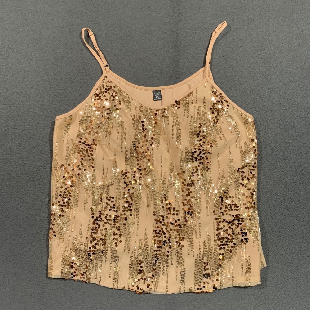 Boture Curve Womens 2XL Rose Gold Sequin Camisole‎ V-Neck Adjustable Strap Top